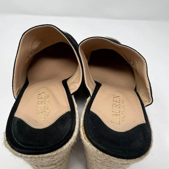 Lauren Ralph Lauren Espadrilles Pennie Black Suede Fashion Wedges Size 10 - Picture 6 of 8